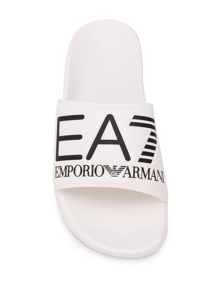 White Women's Ea7 Emporio Armani Printed Logo Slides | HIAXMRD