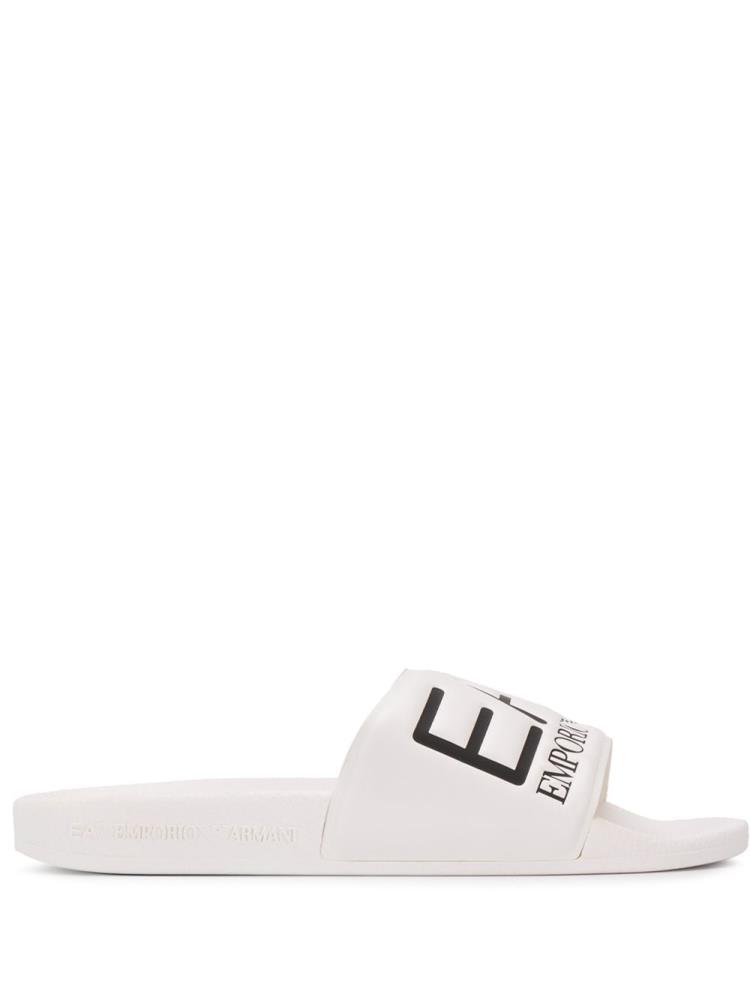 White Women\'s Ea7 Emporio Armani Printed Logo Slides | HIAXMRD