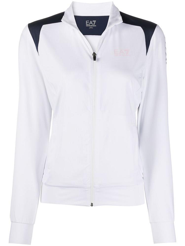 White Women\'s Ea7 Emporio Armani Logo Stripe Track Jackets | HJQI5TM