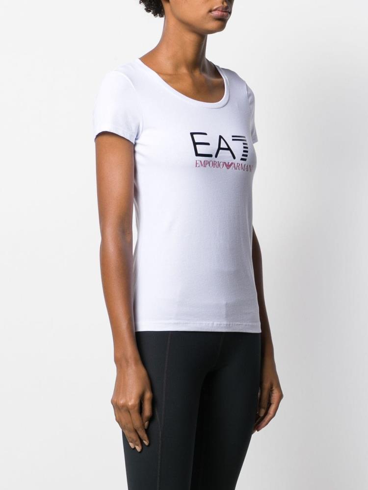 White Women's Ea7 Emporio Armani Fitted Logo Print T Shirts | JL8MPDS