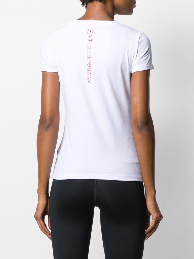 White Women's Ea7 Emporio Armani Fitted Logo Print T Shirts | JL8MPDS