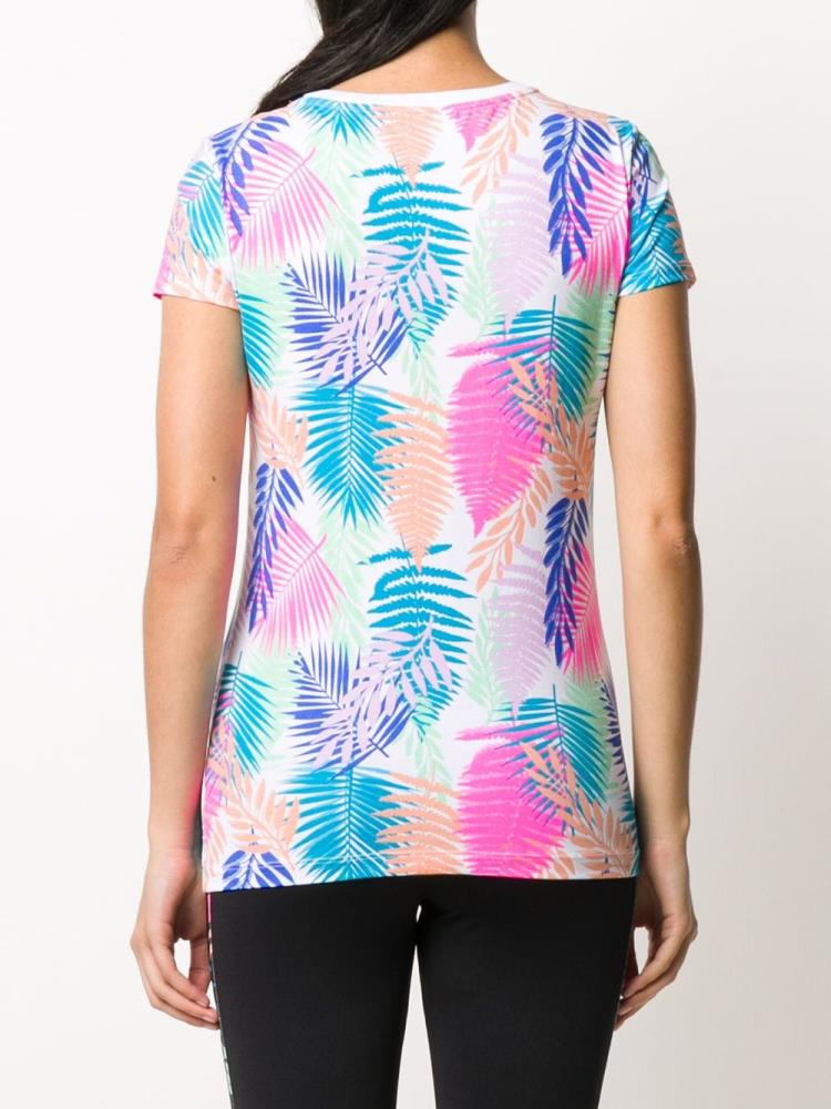 White Women's Ea7 Emporio Armani Short Sleeve Palm Print T Shirts | L836I54