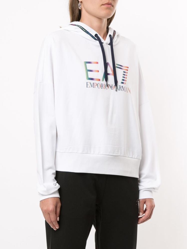 White Women's Ea7 Emporio Armani Logo Print Hoodie | NF51VO5