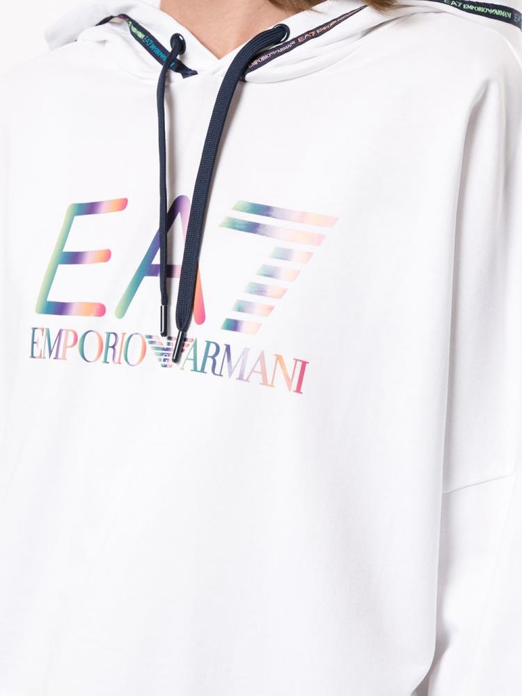 White Women's Ea7 Emporio Armani Logo Print Hoodie | NF51VO5