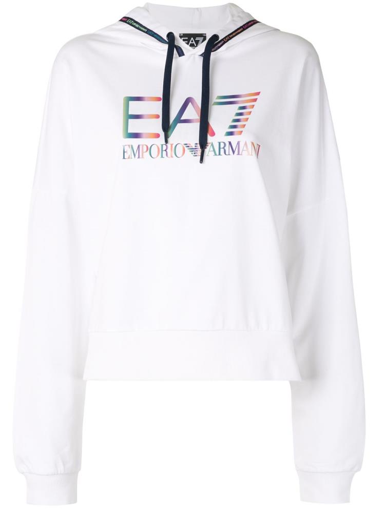 White Women\'s Ea7 Emporio Armani Logo Print Hoodie | NF51VO5