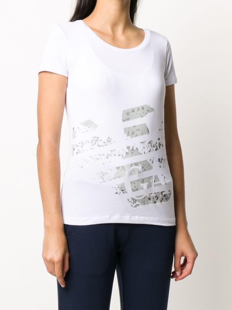 White Women's Ea7 Emporio Armani Eagle Logo Print T Shirts | OETTOS9