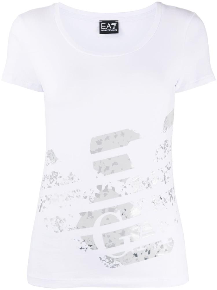 White Women\'s Ea7 Emporio Armani Eagle Logo Print T Shirts | OETTOS9