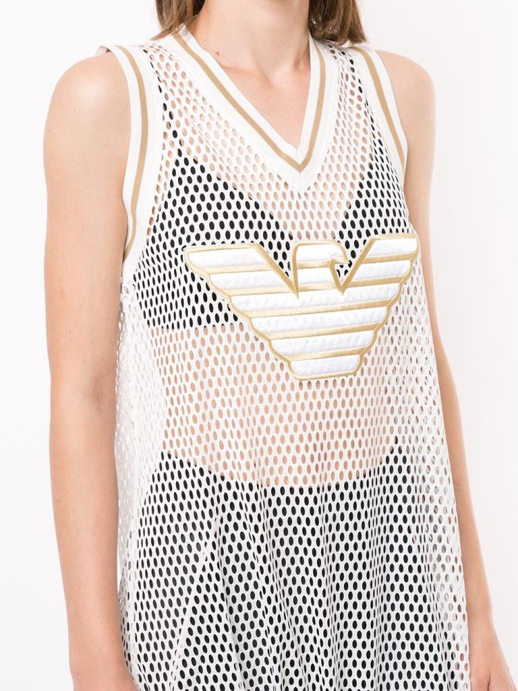 White Women's Armani Emporio Eagle Logo Mesh Tank Tops | AAWN9AC