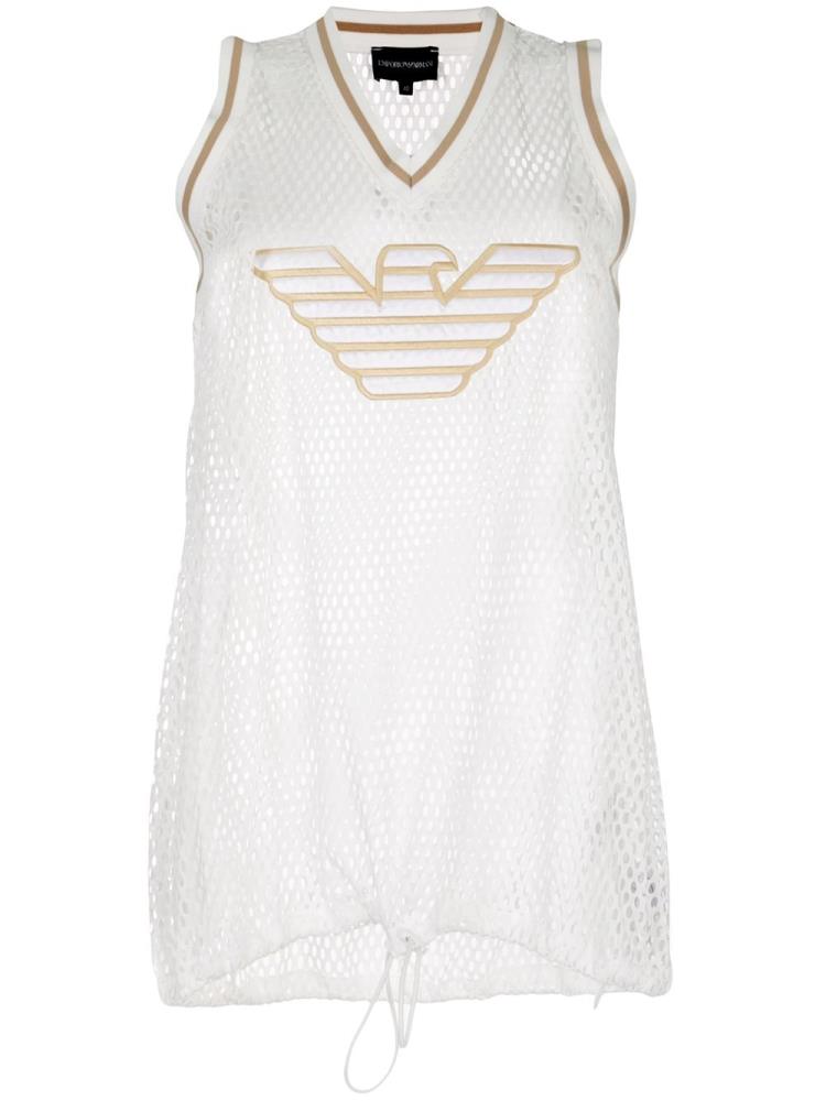 White Women\'s Armani Emporio Eagle Logo Mesh Tank Tops | AAWN9AC