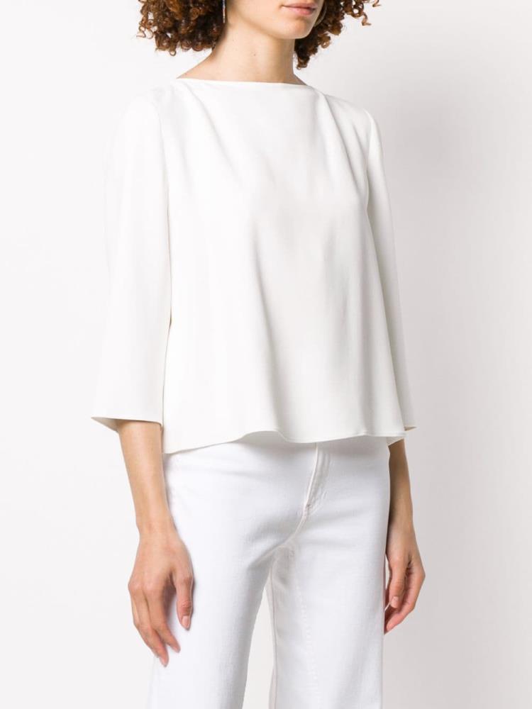 White Women's Armani Emporio Flared 3/4 Sleeves Blouse | IXLU5G7