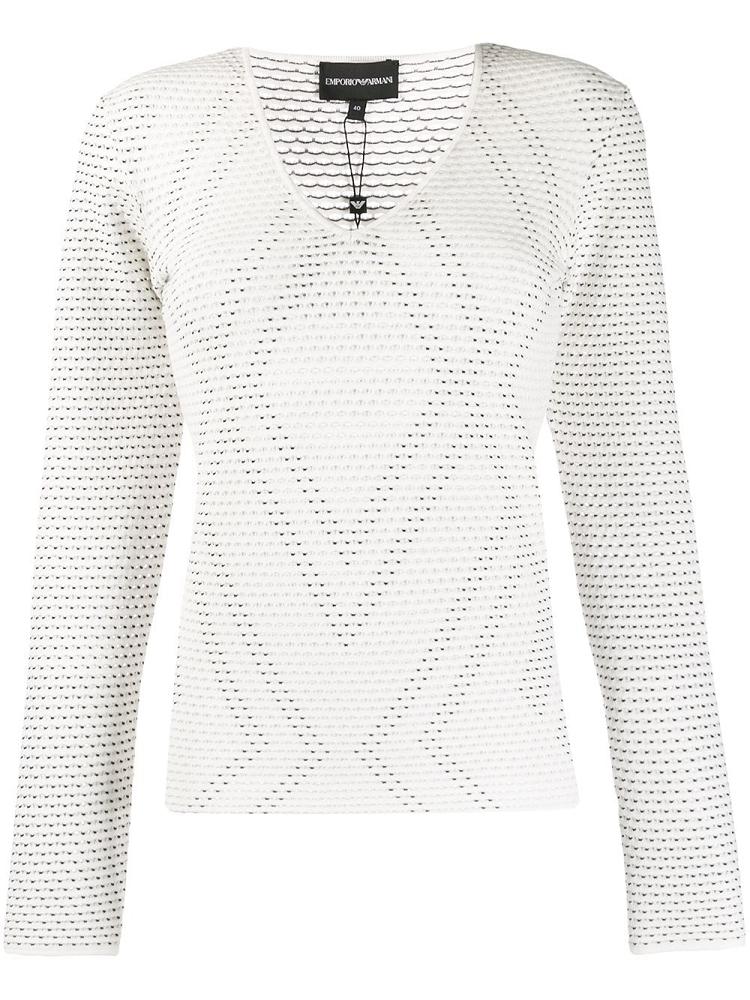 White Women\'s Armani Emporio Geometric Pattern Knit Jumpers | TZWGEA8