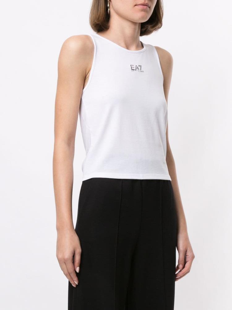 White Women's Armani Emporio Logo Print Tank Tops | 3WG0P23