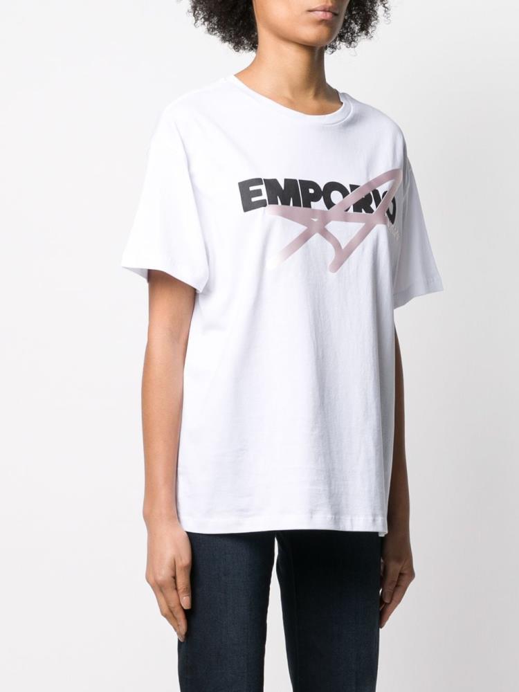 White Women's Armani Emporio Logo Print T Shirts | BXWAU2I