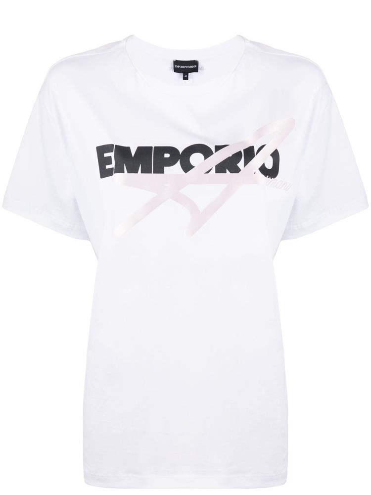 White Women\'s Armani Emporio Logo Print T Shirts | BXWAU2I