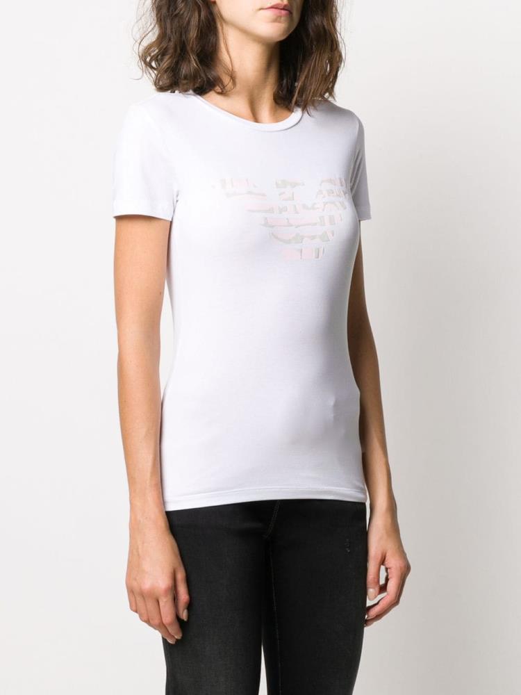 White Women's Armani Emporio Logo Print T Shirts | EB0K854