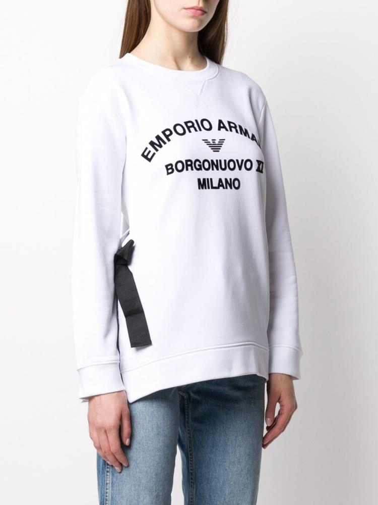 White Women's Armani Emporio Logo Print Side Tie Sweatshirts | LNZD4VQ