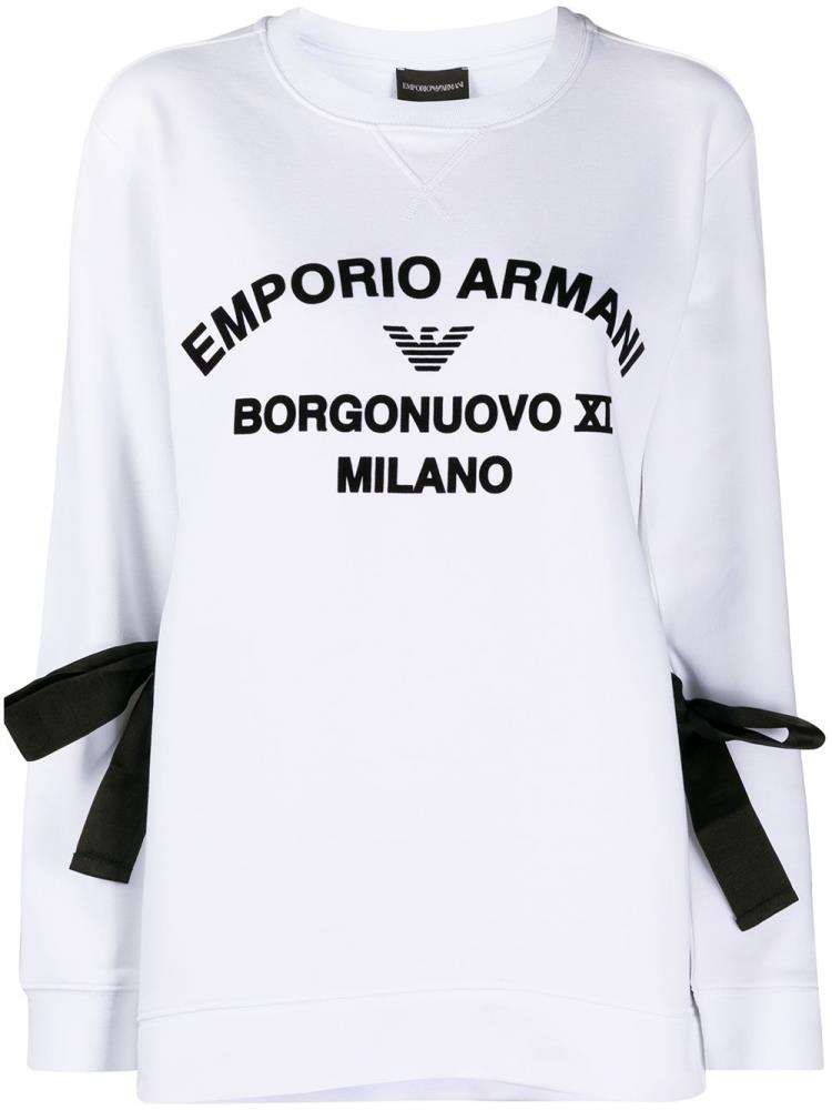 White Women\'s Armani Emporio Logo Print Side Tie Sweatshirts | LNZD4VQ