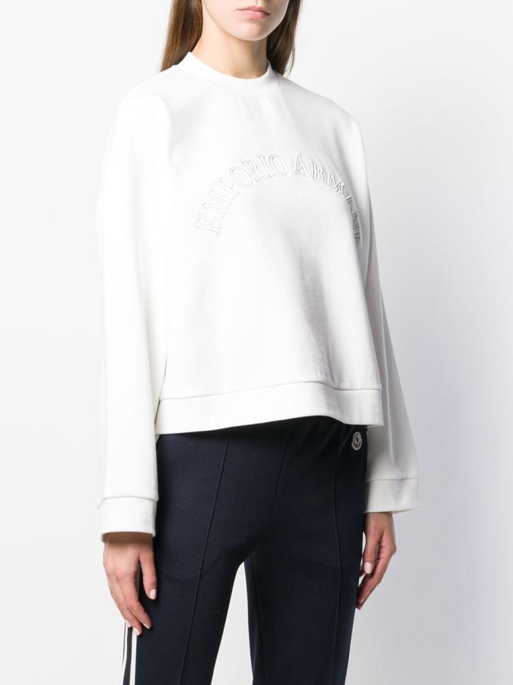 White Women's Armani Emporio Logo Embroidered Sweatshirts | RC0KJJR