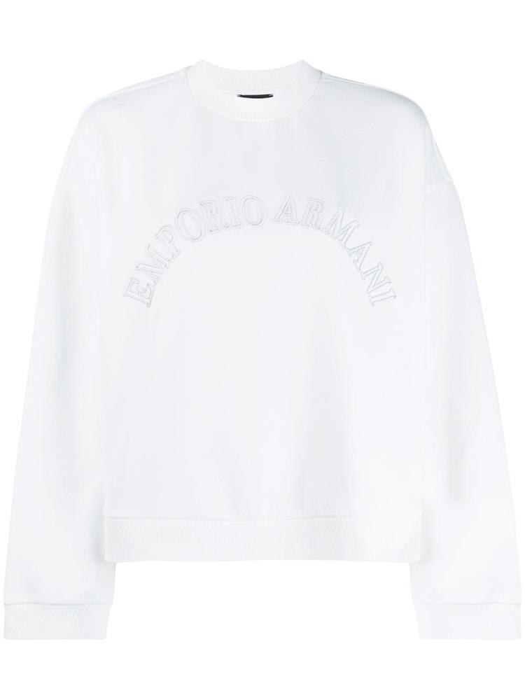 White Women\'s Armani Emporio Logo Embroidered Sweatshirts | RC0KJJR