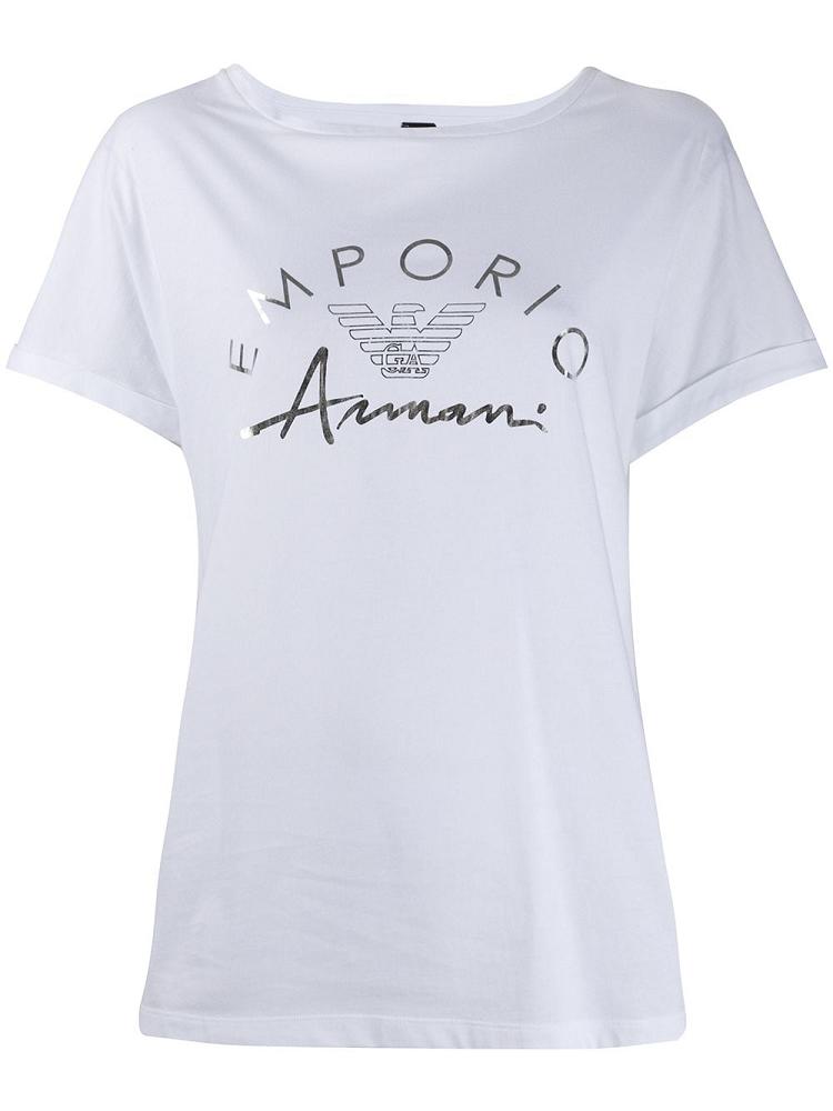 White Women\'s Armani Emporio Logo Print Crew Neck T Shirts | UOEV8DI