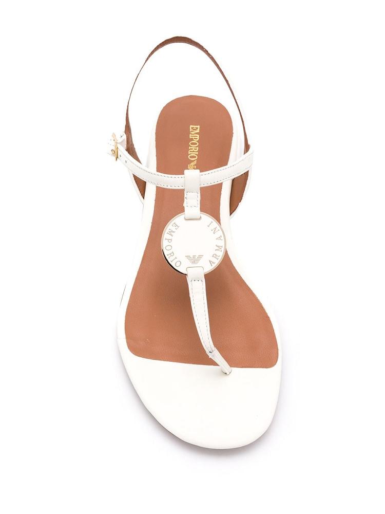 White Women's Armani Emporio Low Heel Logo Sandals | 5BQO9D9