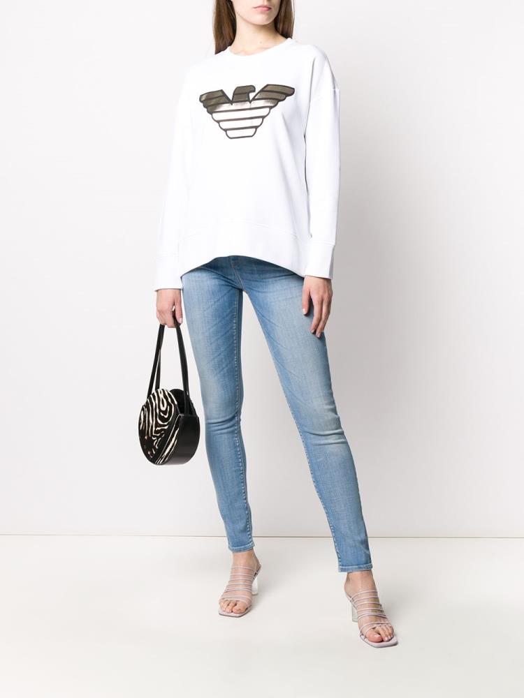 White Women's Armani Emporio Metallic Logo Sweatshirts | WYXOP4S