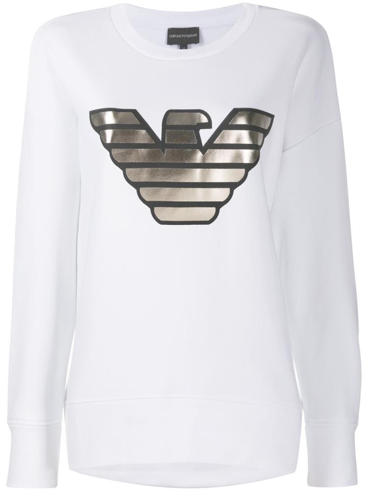 White Women\'s Armani Emporio Metallic Logo Sweatshirts | WYXOP4S