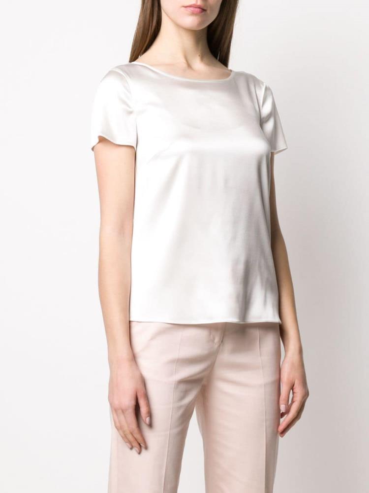 White Women's Armani Emporio Short Sleeve Blouse | U9W5VDQ