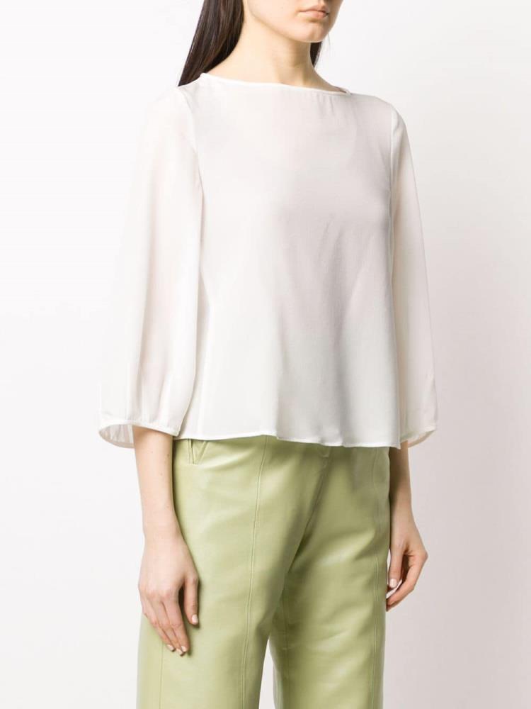 White Women's Armani Emporio Silk Cropped Sleeve Blouse | BR1WRS9