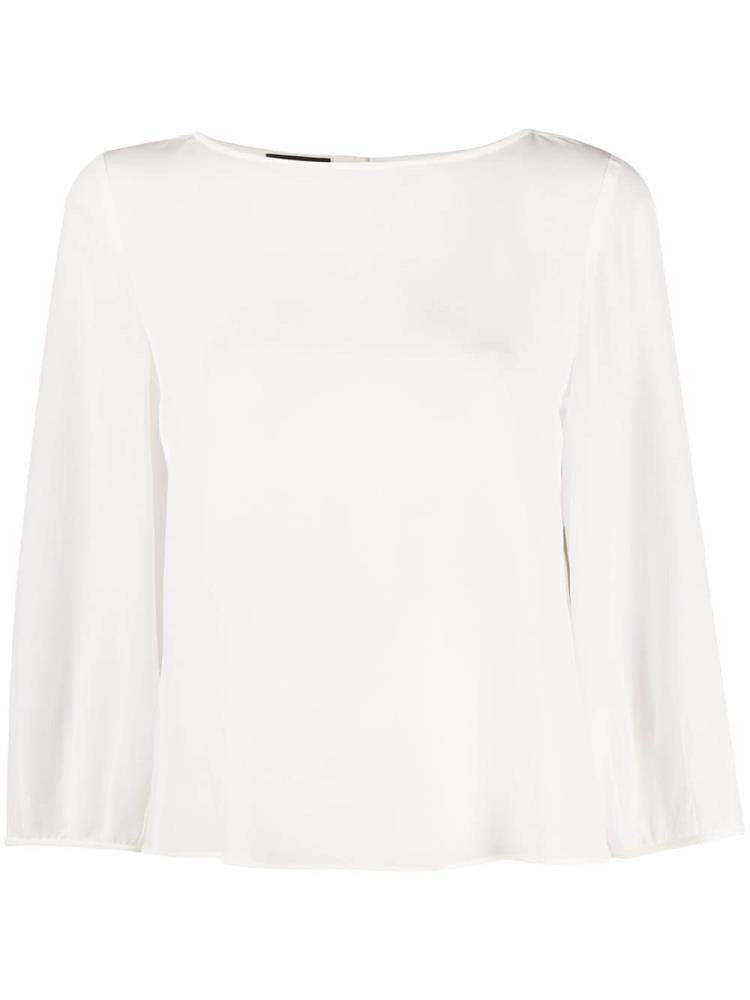 White Women\'s Armani Emporio Silk Cropped Sleeve Blouse | BR1WRS9