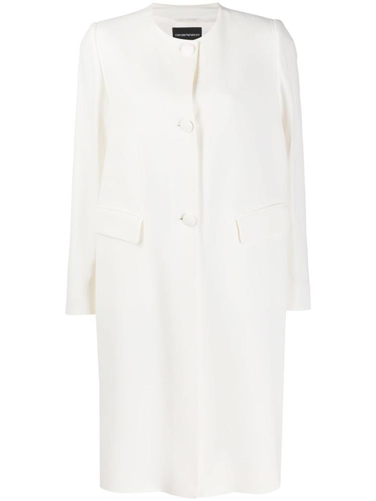 White Women\'s Armani Emporio Single Breasted Collarless Coats | OPLZRI4