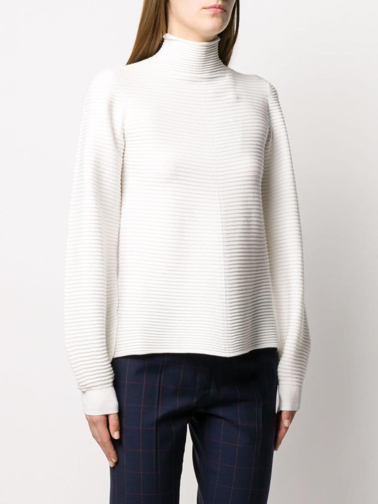 White Women's Armani Emporio Striped Turtleneck Jumpers | L0FE0GQ