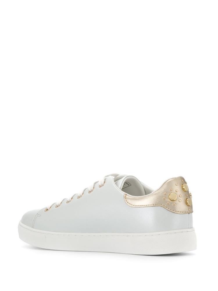 White Women's Armani Emporio Studded Logo Sneakers | 3SCFPDJ