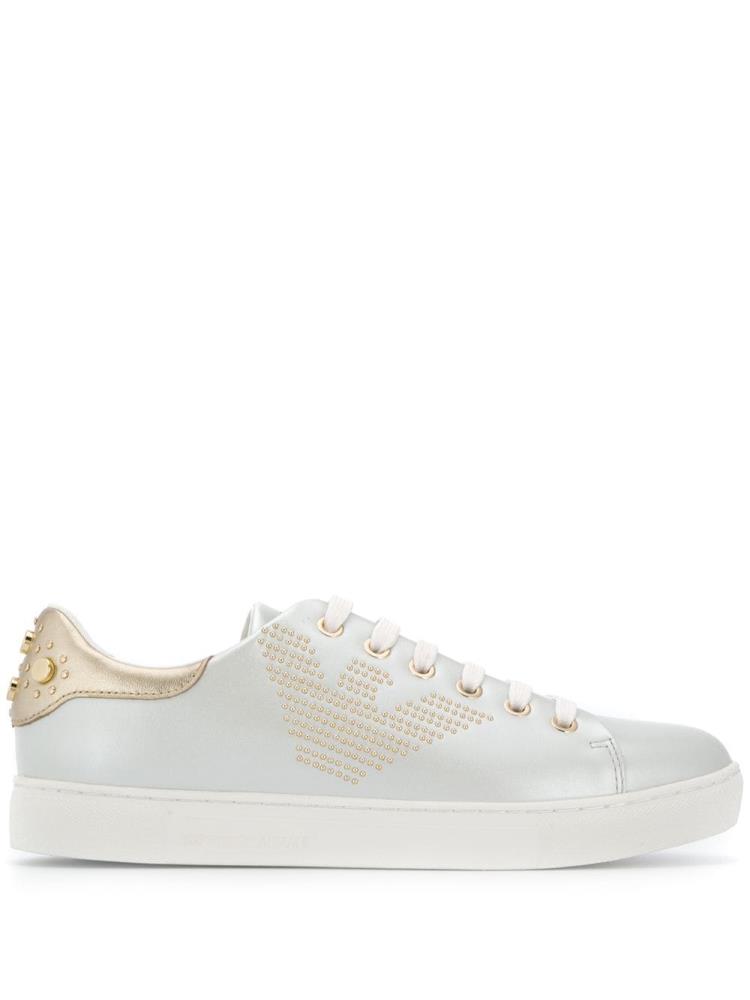 White Women\'s Armani Emporio Studded Logo Sneakers | 3SCFPDJ