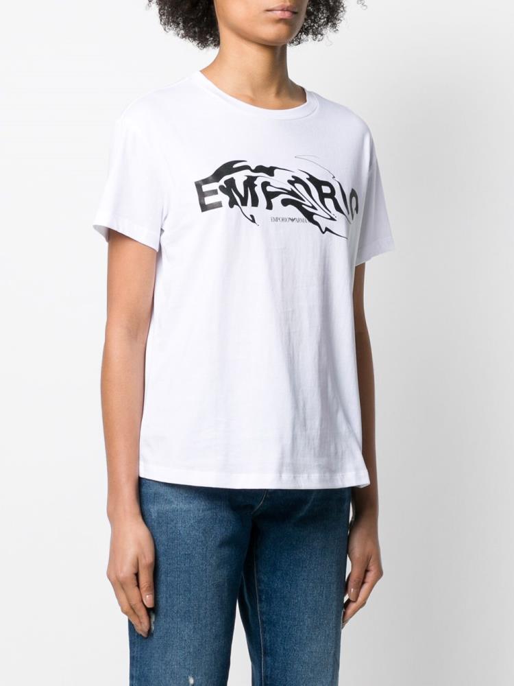 White Women's Armani Emporio Swirling Logo T Shirts | UDBTA2F