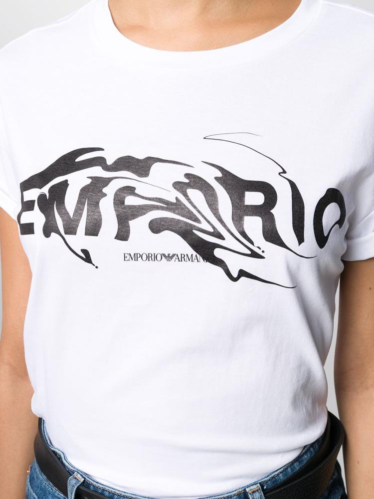 White Women's Armani Emporio Swirling Logo T Shirts | UDBTA2F