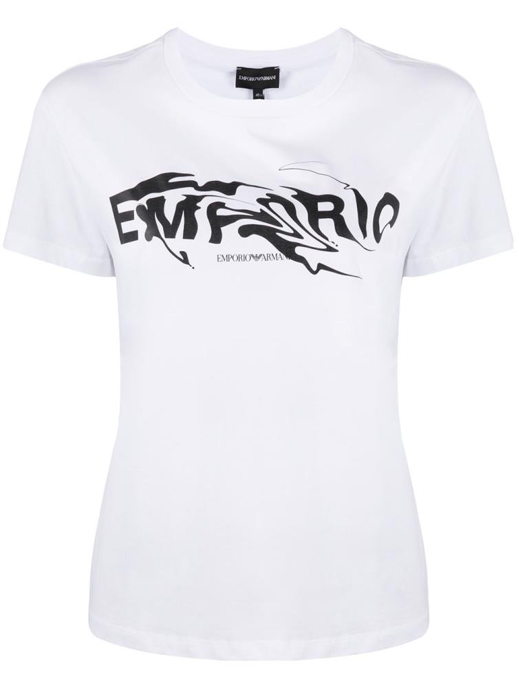 White Women\'s Armani Emporio Swirling Logo T Shirts | UDBTA2F