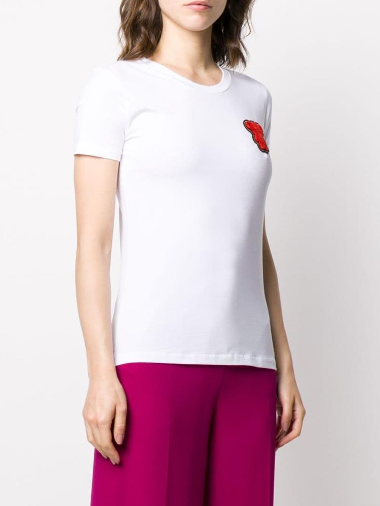 White Women's Armani Emporio Teddy Bear Patch T Shirts | SWKM809