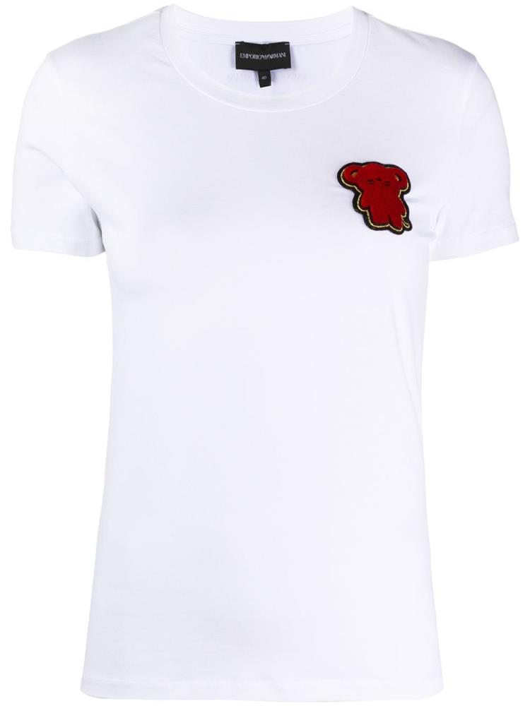 White Women\'s Armani Emporio Teddy Bear Patch T Shirts | SWKM809