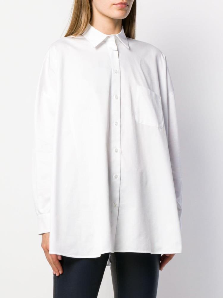 White Women's Armani Emporio Wide Hem Long Sleeve Shirts | AYZYORD