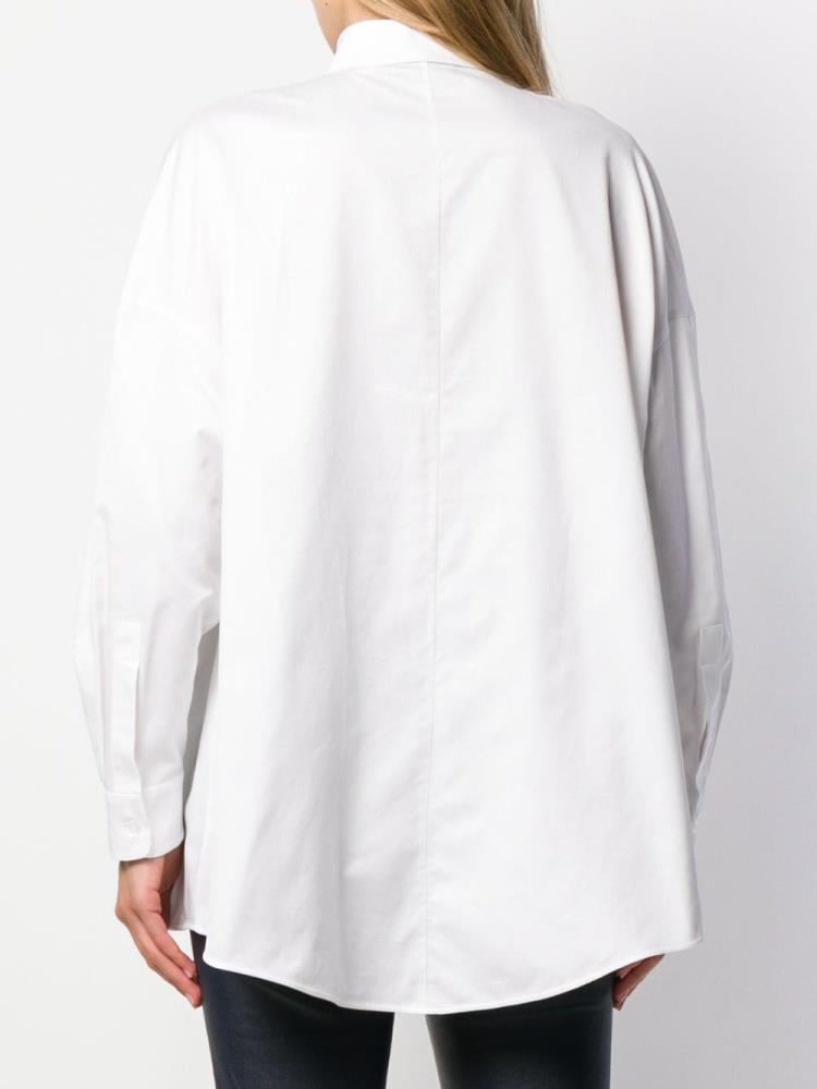 White Women's Armani Emporio Wide Hem Long Sleeve Shirts | AYZYORD