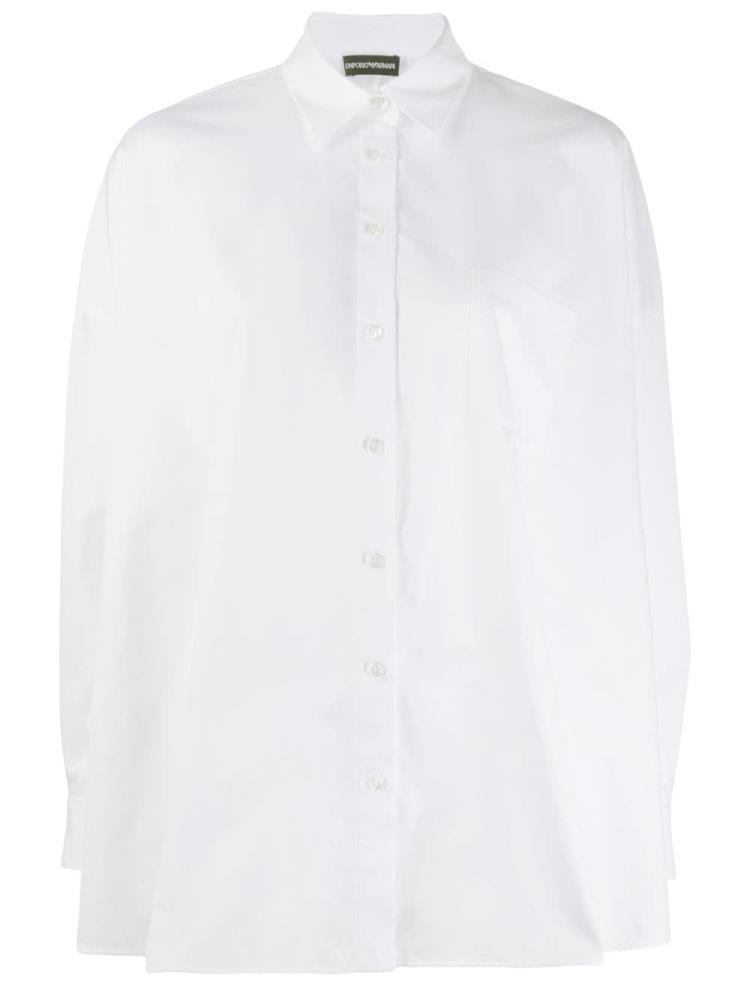 White Women\'s Armani Emporio Wide Hem Long Sleeve Shirts | AYZYORD