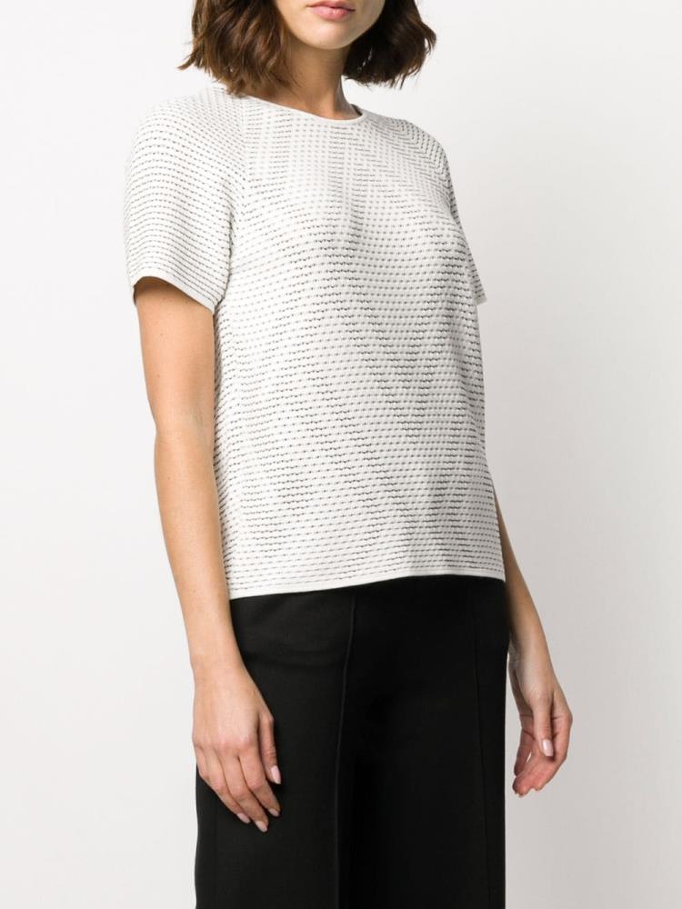 White Women's Armani Emporio Woven Detail T Shirts | UP52J2P