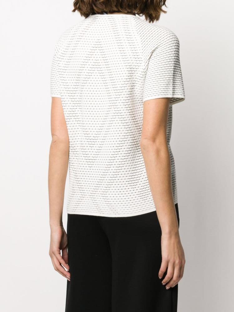 White Women's Armani Emporio Woven Detail T Shirts | UP52J2P