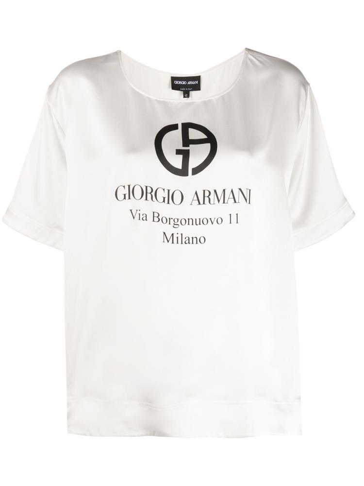 White Women\'s Giorgio Armani Address Print Silk Tops | Z7I6X0C