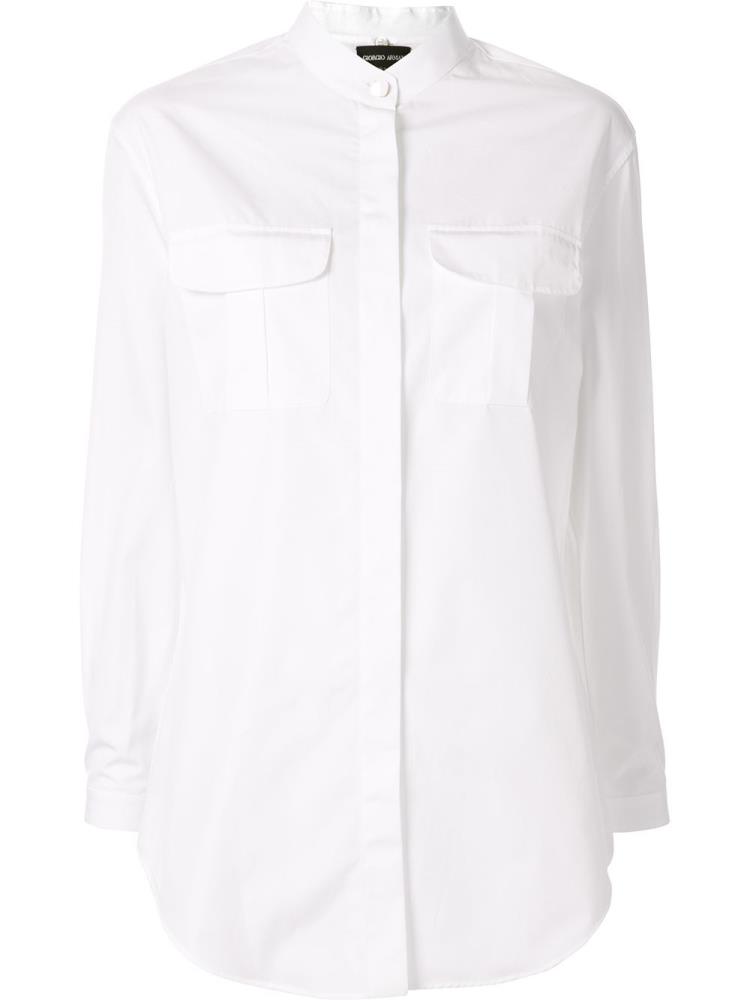 White Women\'s Giorgio Armani Chest Pocket Shirts | 9SOX57U