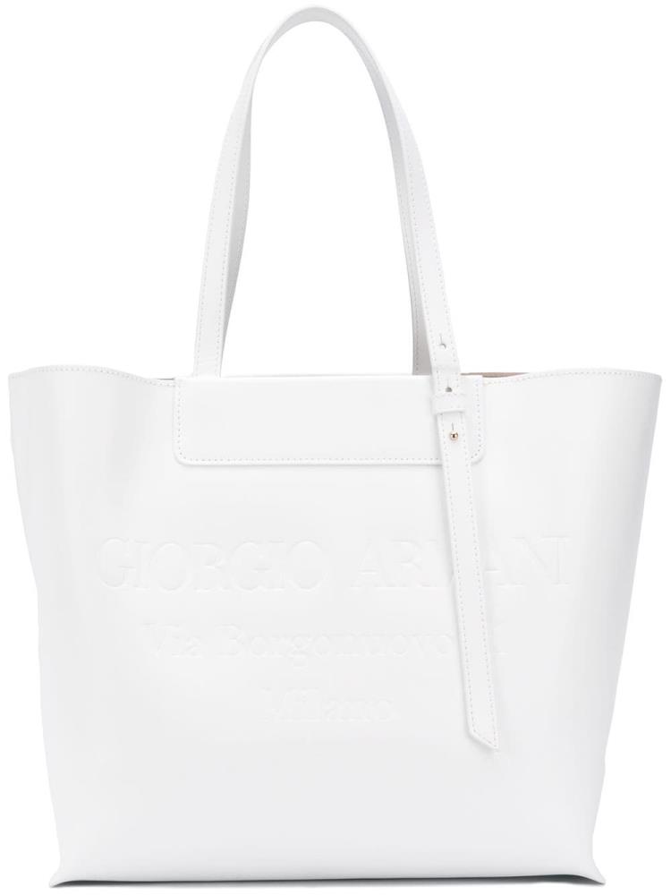 White Women\'s Giorgio Armani Embossed Logo Tote Bags | ATHT7AU