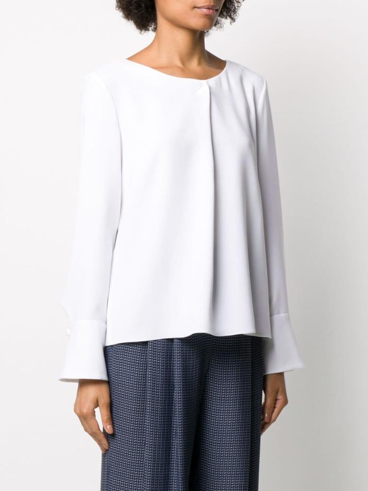 White Women's Giorgio Armani Pleated Detail Long Sleeve Blouse | DWROLLX