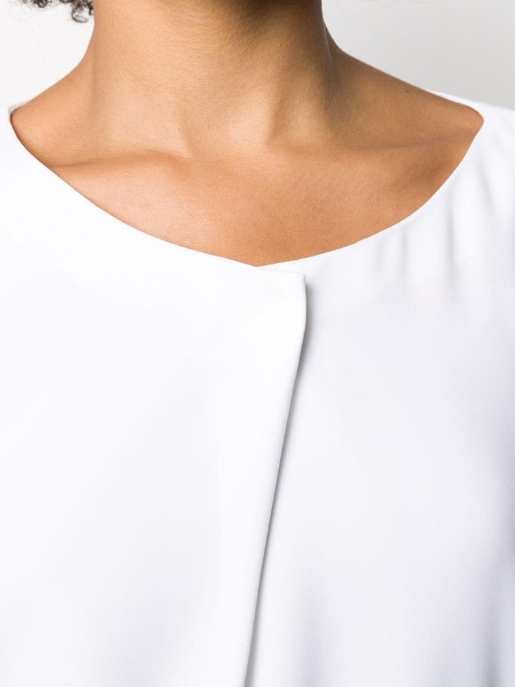 White Women's Giorgio Armani Pleated Detail Long Sleeve Blouse | DWROLLX