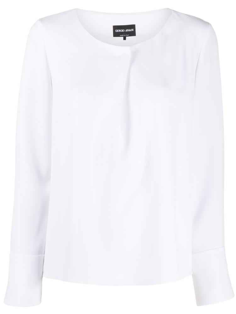 White Women\'s Giorgio Armani Pleated Detail Long Sleeve Blouse | DWROLLX